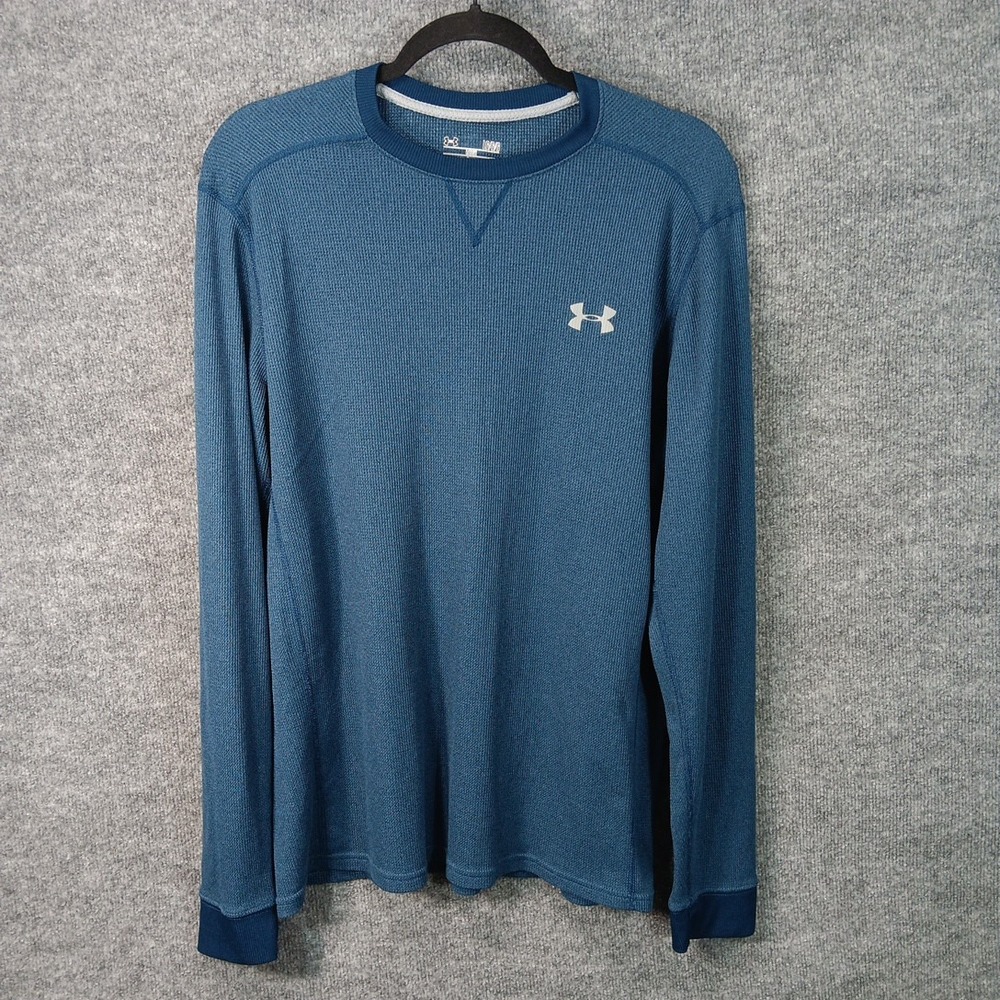 Under Armour Coldgear Waffle Knit Long Sleeve Shirt Loose Fit Mens Large Blue